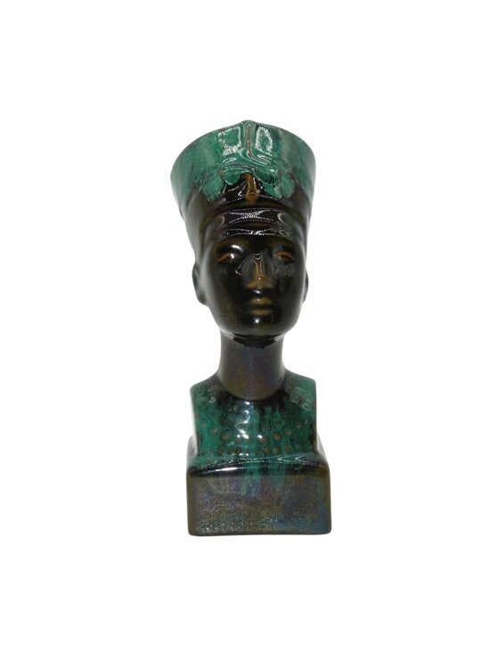Nefertiti Bust Art Pottery Decor Egypt Green Vintage 7" - Picture 3 of 10